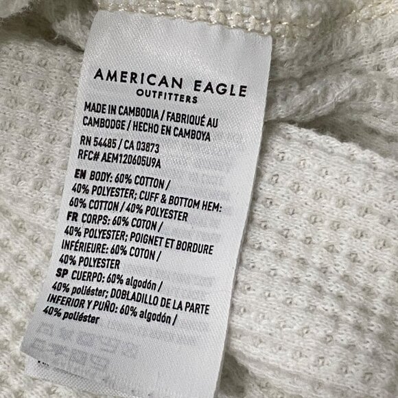 American Eagle Outfitters White Waffle Knit with off white contrast stitching S - Picture 6 of 9